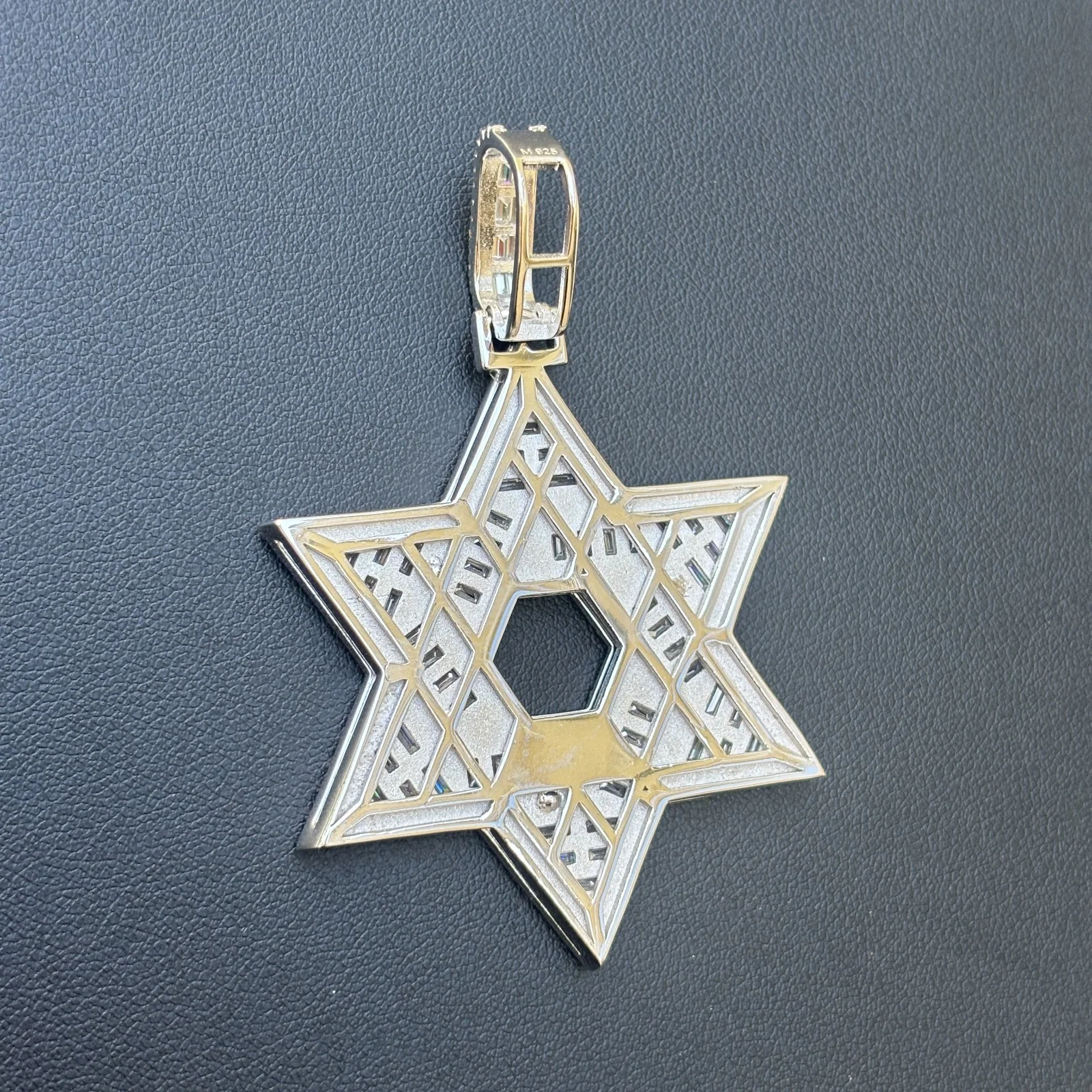 925 Sterling Silver Baguette Moissanite Star Of David Pendant - Large - Image 9