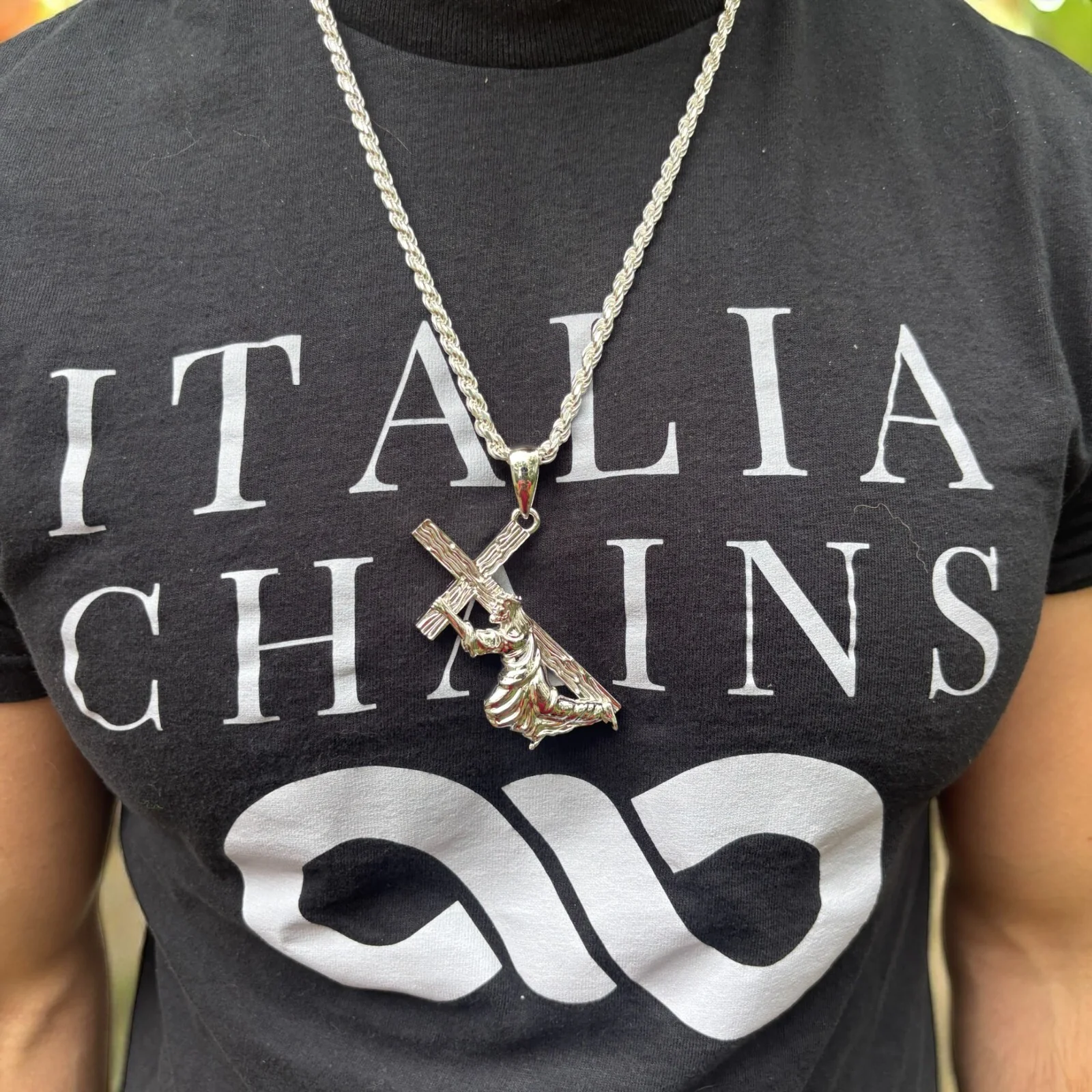 925 Sterling Silver Jesus Carrying Cross Pendant - Large - Image 3