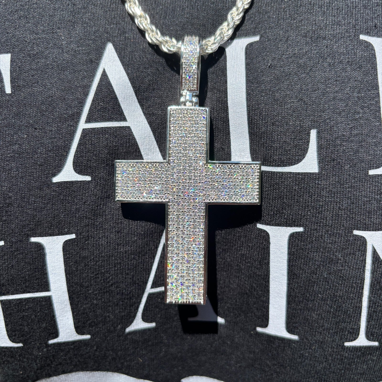 925 Sterling Silver 3D Cross Pendant With Moissanite - Large - Image 10