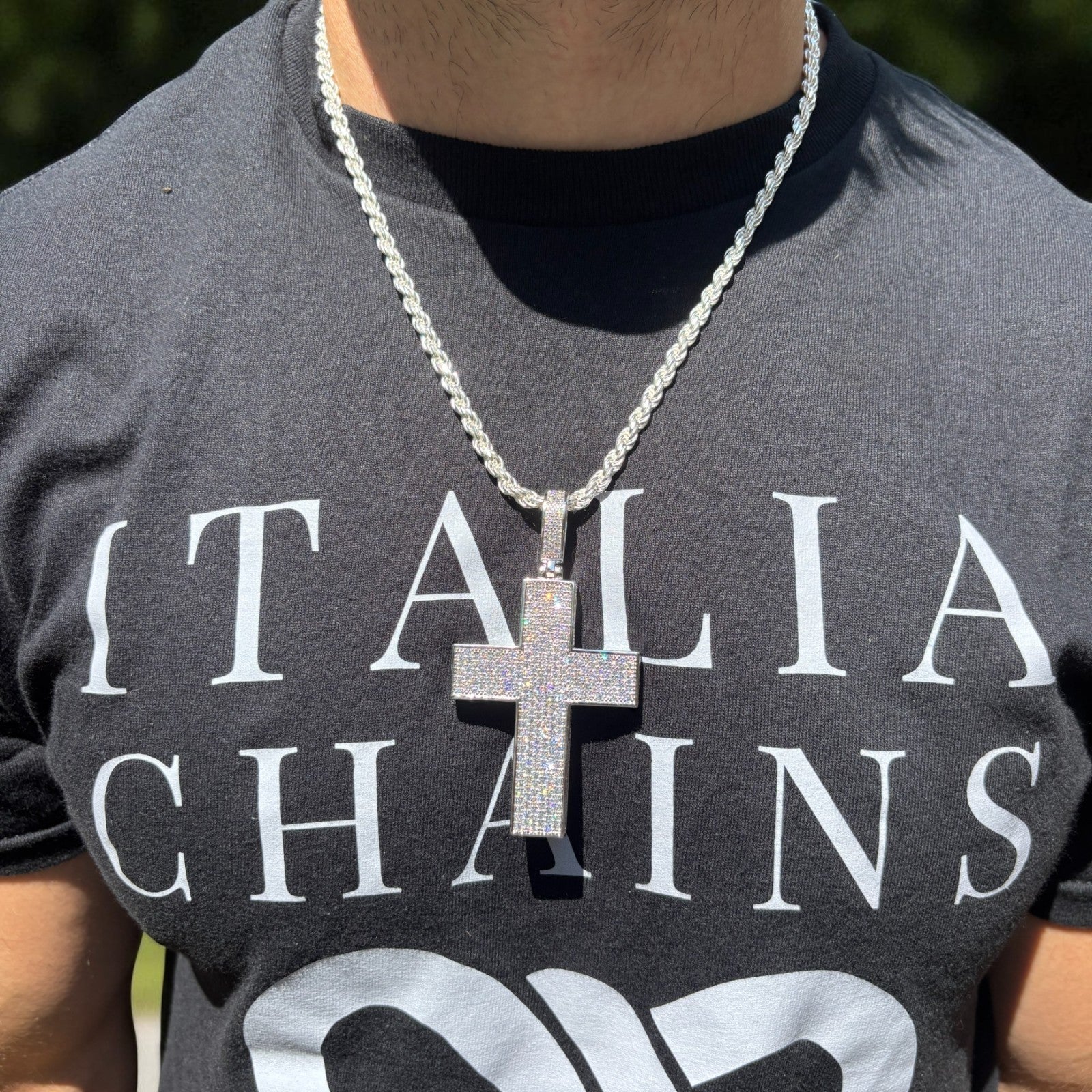 925 Sterling Silver 3D Cross Pendant With Moissanite - Large - Image 11