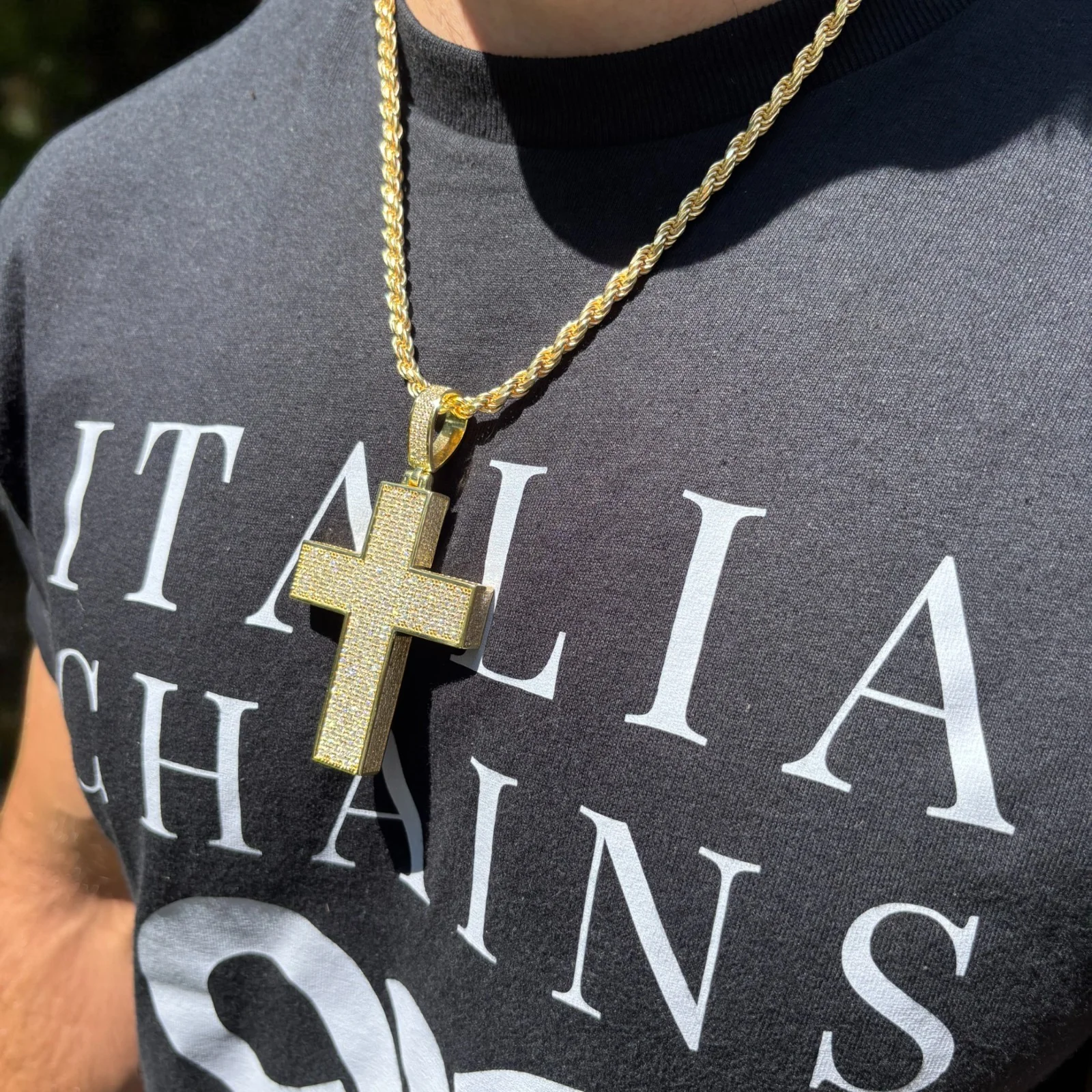 925 Sterling Silver 3D Cross Pendant With Moissanite - Large - Image 14