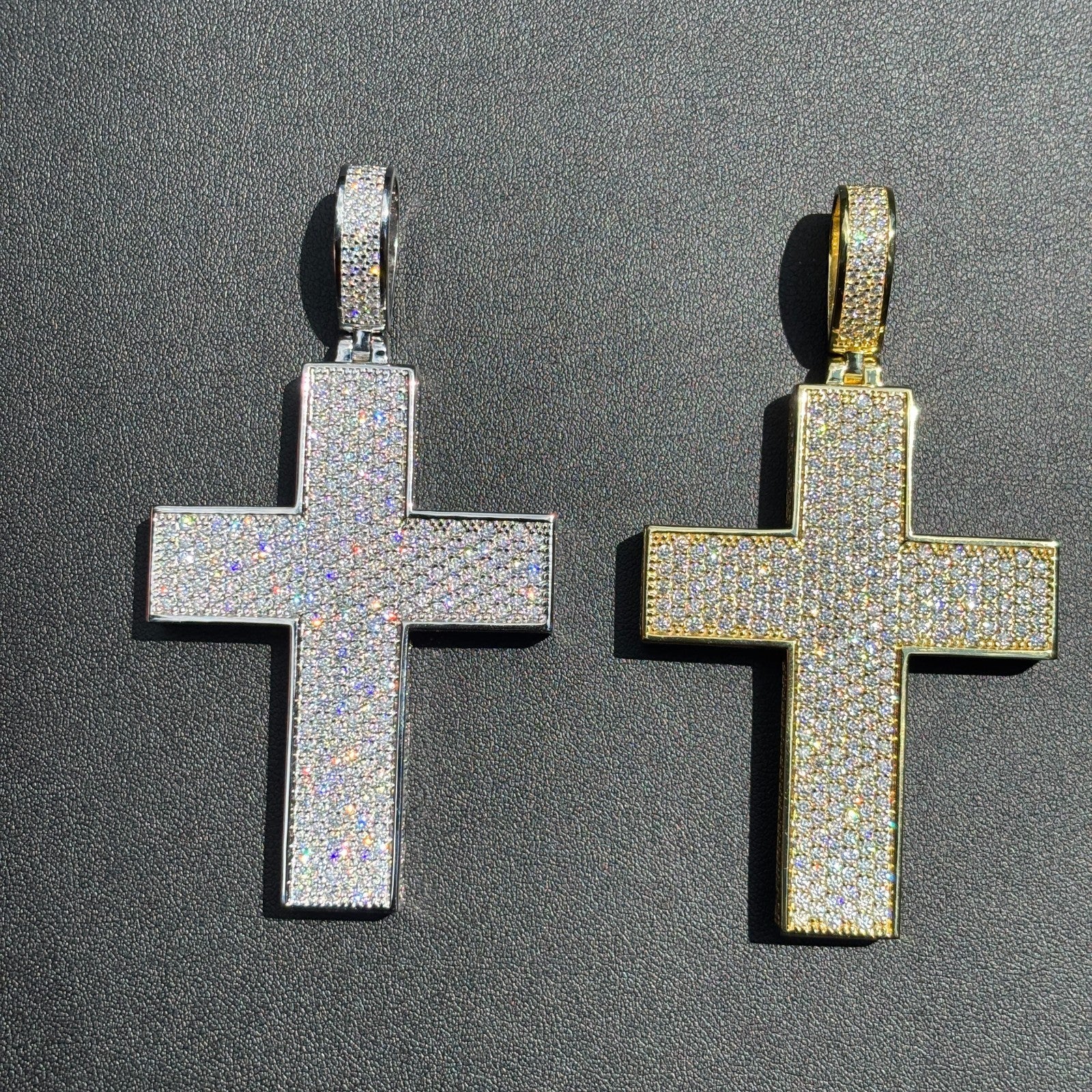 925 Sterling Silver 3D Cross Pendant With Moissanite - Large - Image 3