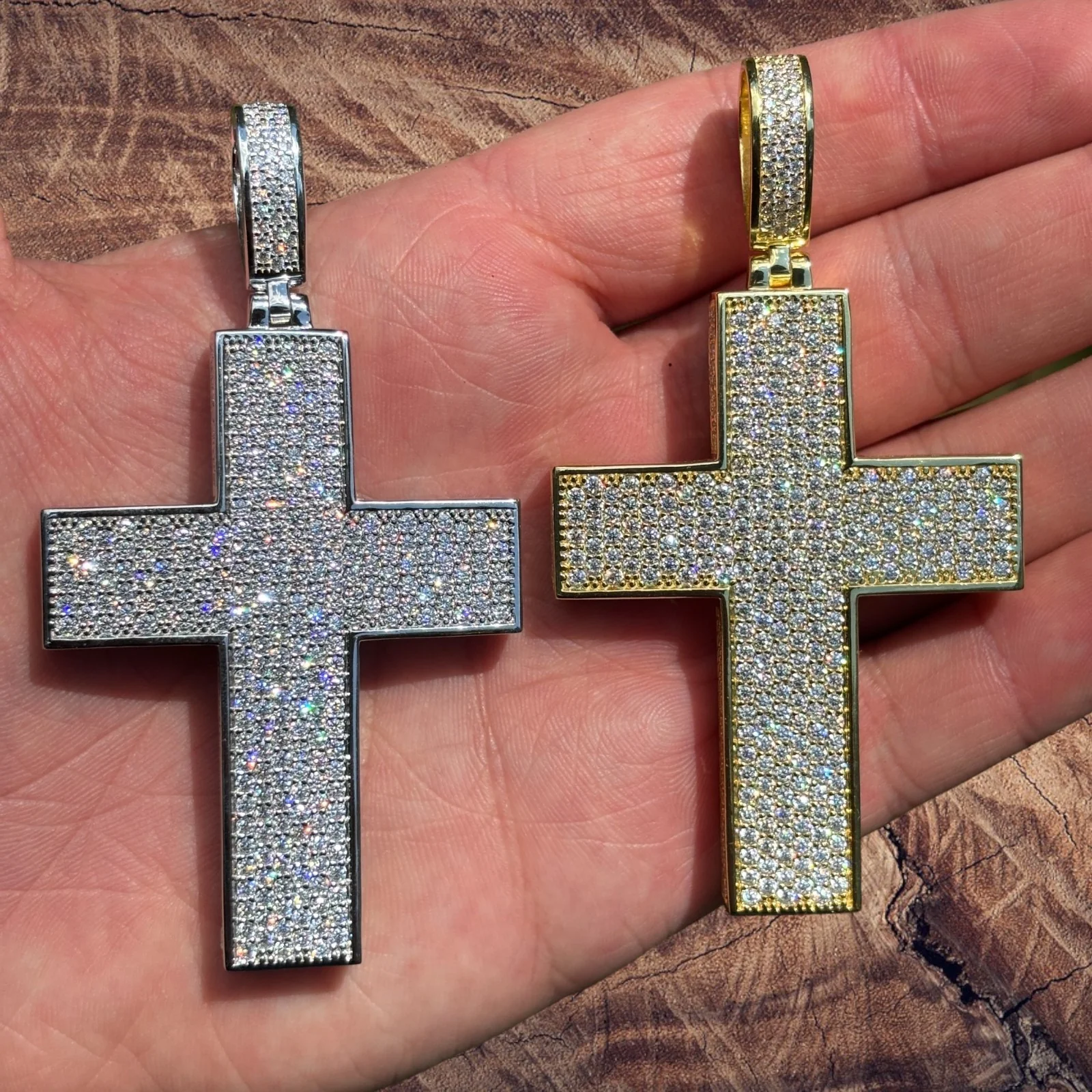 925 Sterling Silver 3D Cross Pendant With Moissanite - Large - Image 4