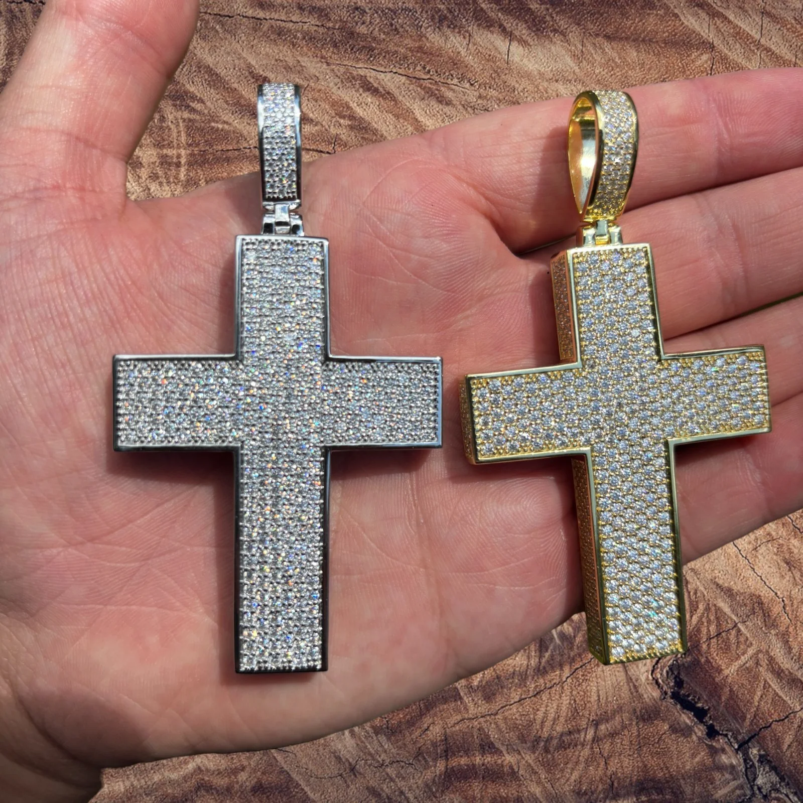 925 Sterling Silver 3D Cross Pendant With Moissanite - Large - Image 5
