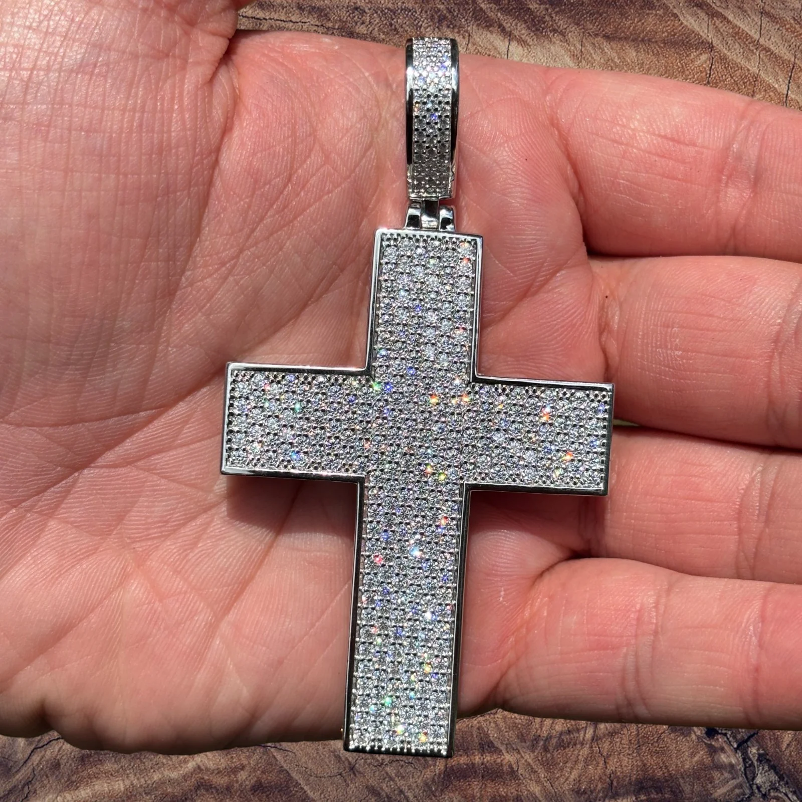 925 Sterling Silver 3D Cross Pendant With Moissanite - Large - Image 6