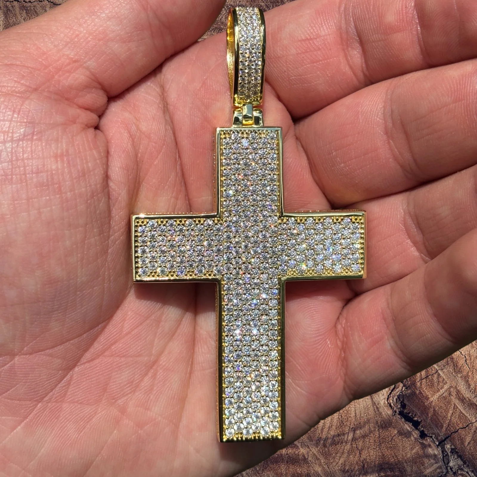 925 Sterling Silver 3D Cross Pendant With Moissanite - Large - Image 7