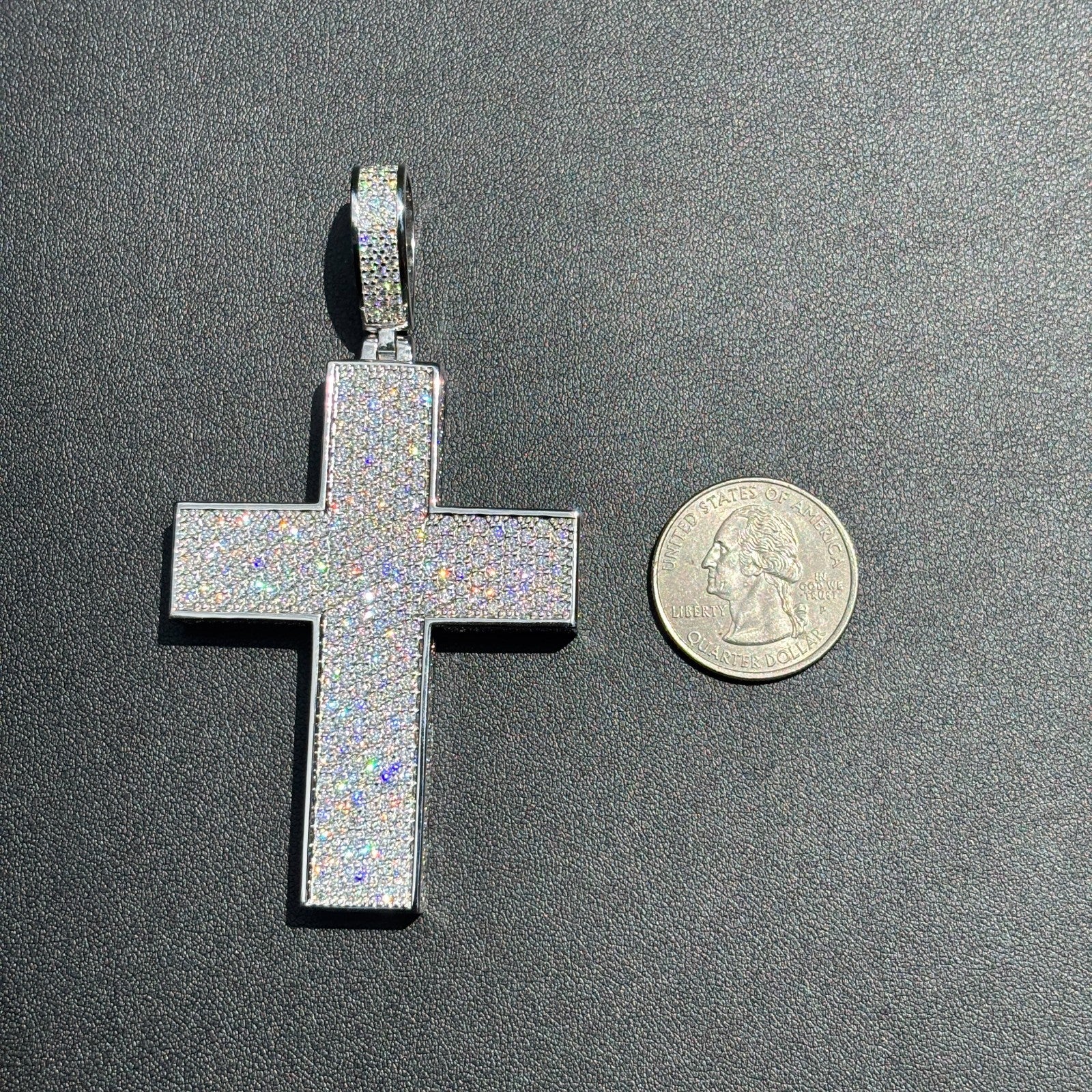 925 Sterling Silver 3D Cross Pendant With Moissanite - Large - Image 8