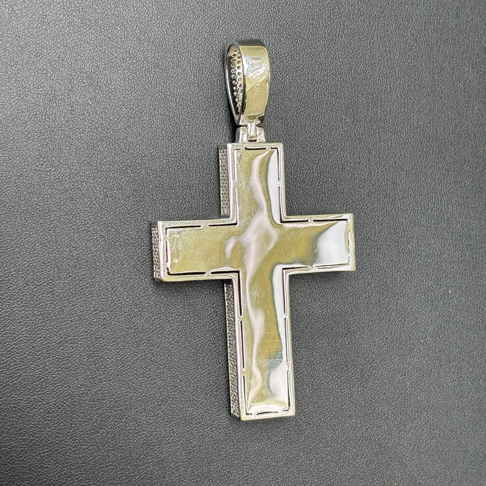 925 Sterling Silver 3D Cross Pendant With Moissanite - Large - Image 9