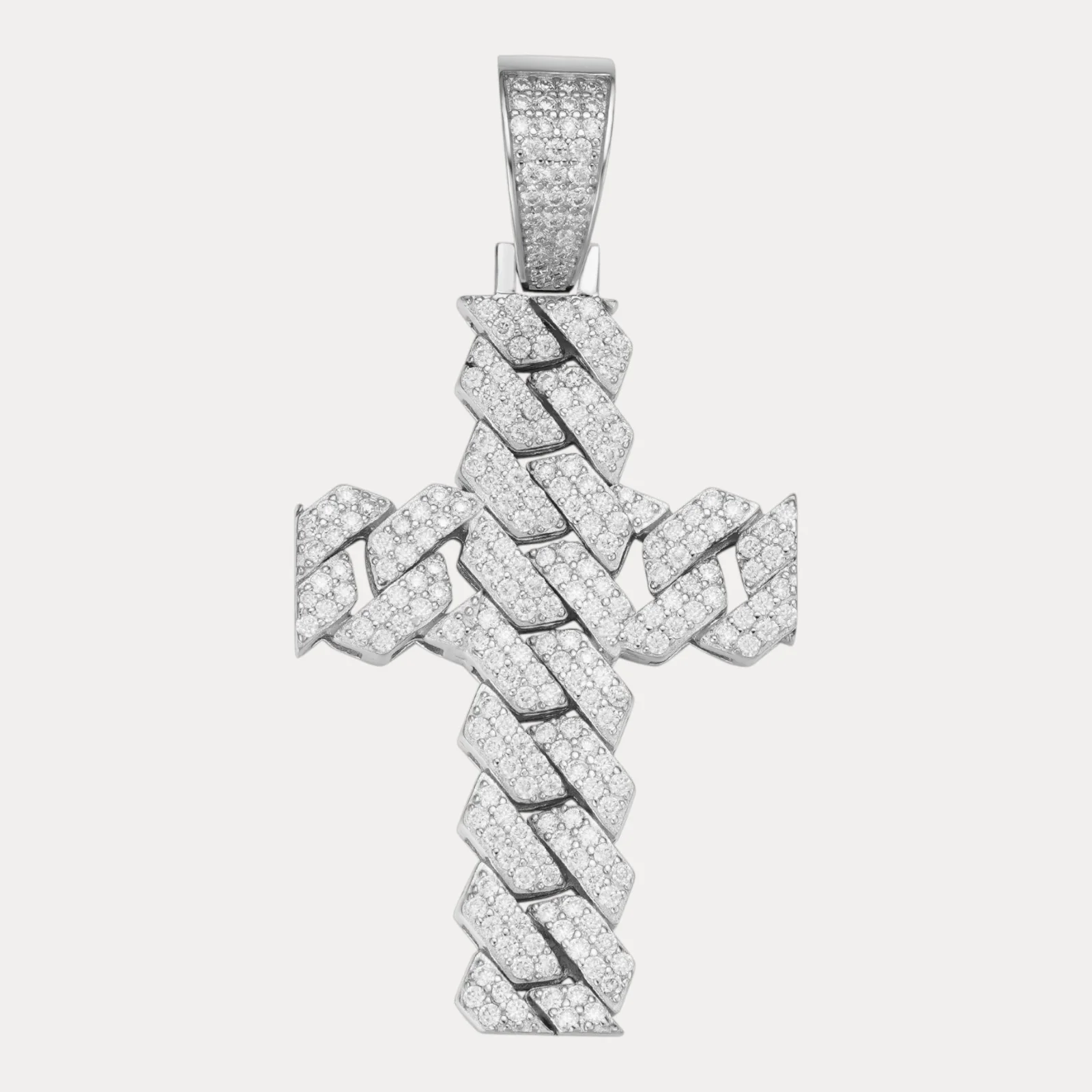 925 Sterling Silver Cuban Prong Cross With Moissanite - Large