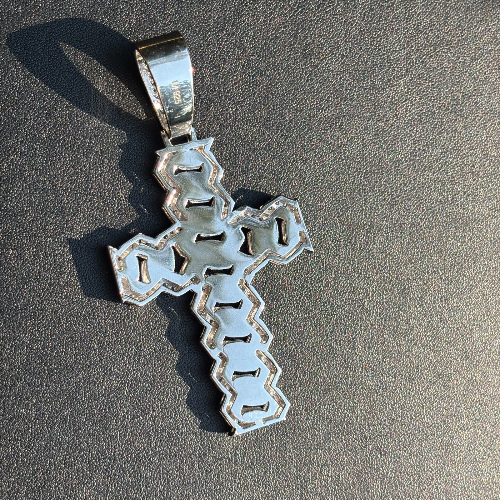 925 Sterling Silver Cuban Prong Cross With Moissanite - Large - Image 10
