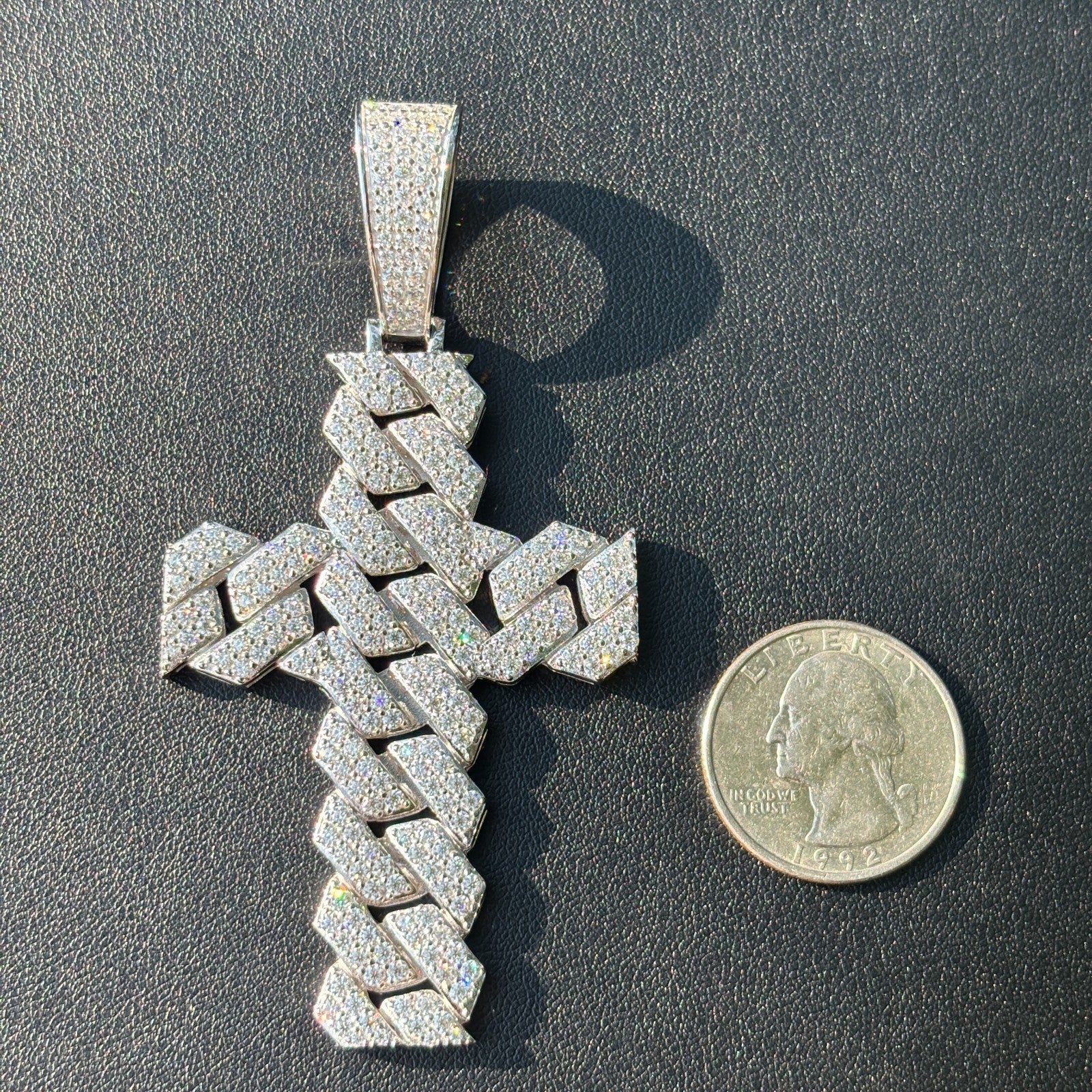 925 Sterling Silver Cuban Prong Cross With Moissanite - Large - Image 11