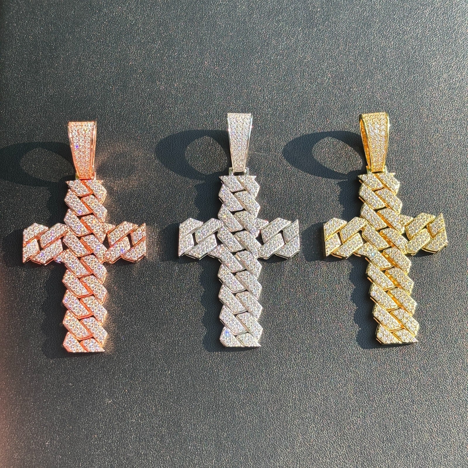 925 Sterling Silver Cuban Prong Cross With Moissanite - Large - Image 4