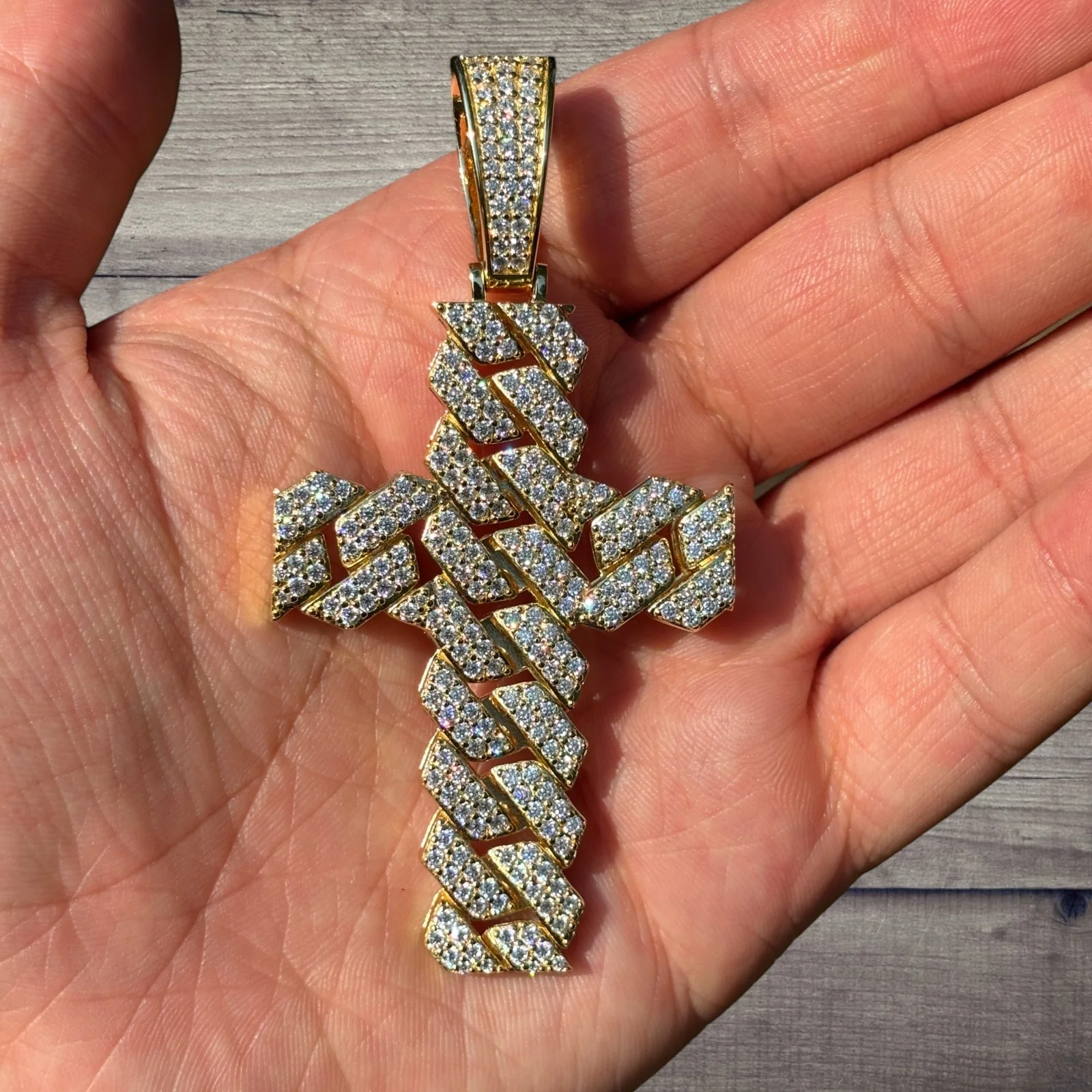 925 Sterling Silver Cuban Prong Cross With Moissanite - Large - Image 7