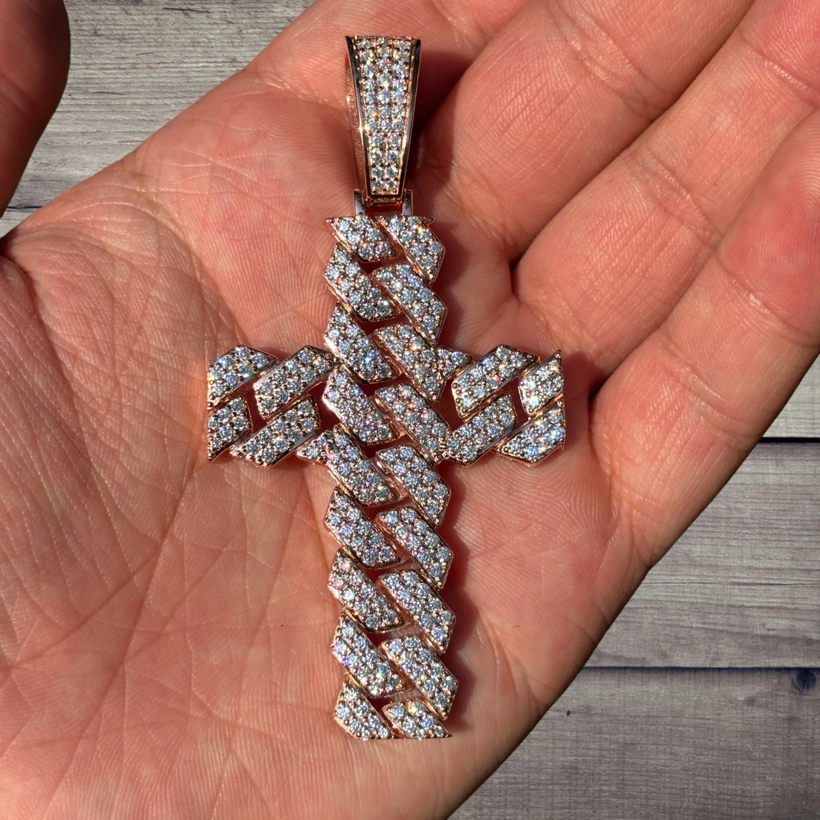 925 Sterling Silver Cuban Prong Cross With Moissanite - Large - Image 8
