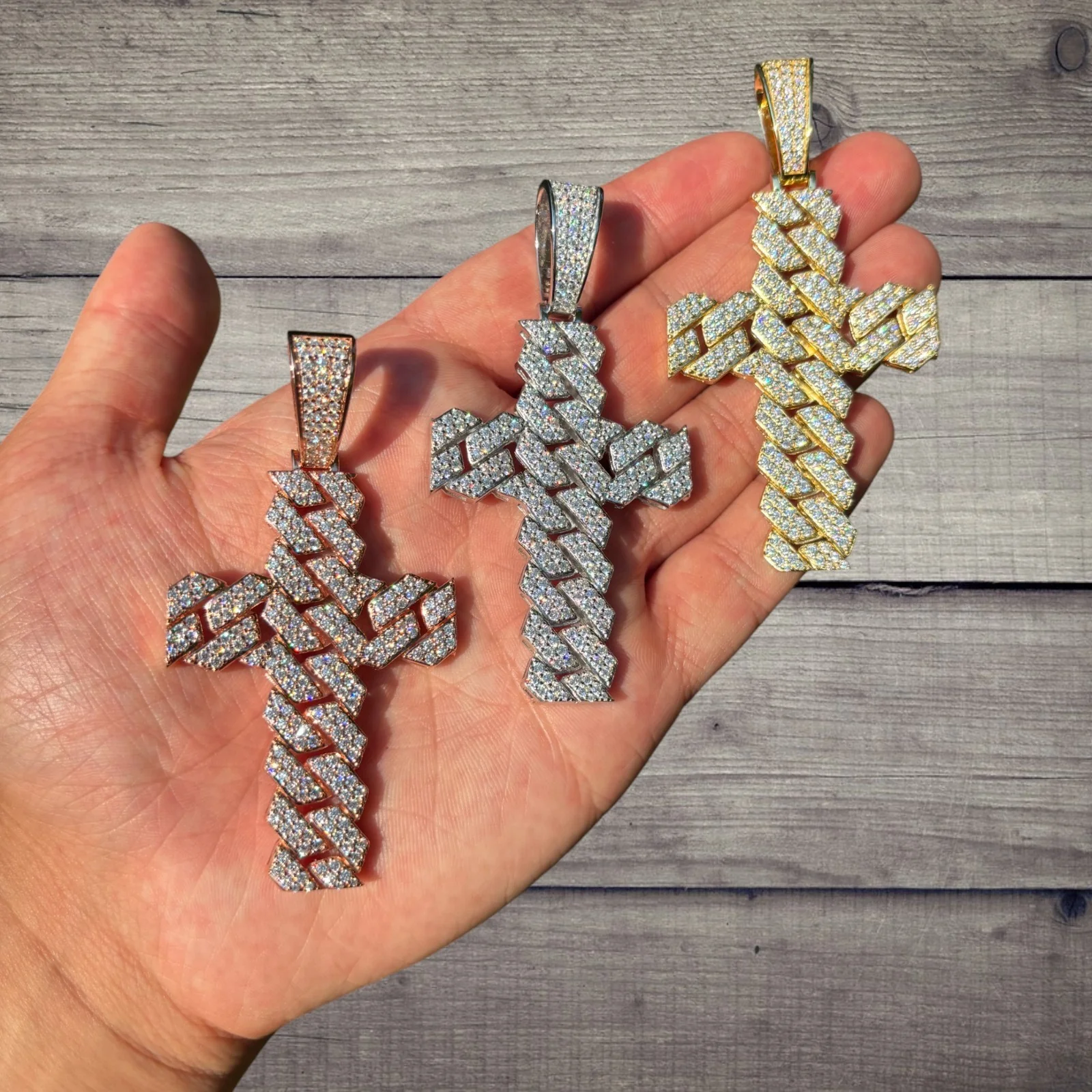 925 Sterling Silver Cuban Prong Cross With Moissanite - Large - Image 9