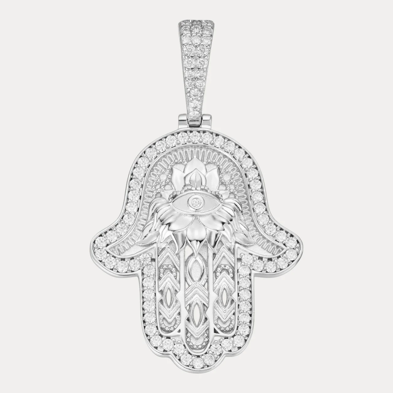 925 Sterling Silver Hamsa Hand Pendant With Moissanite - Large
