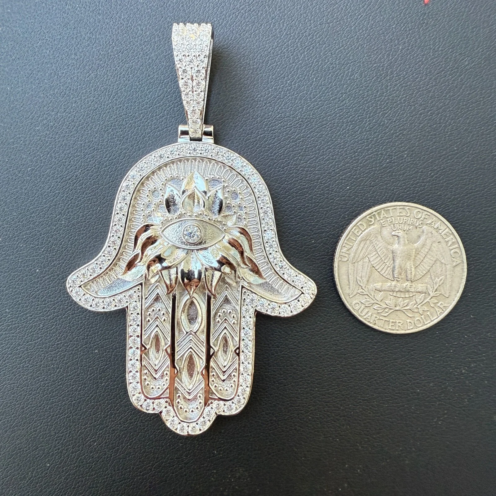 925 Sterling Silver Hamsa Hand Pendant With Moissanite - Large - Image 13