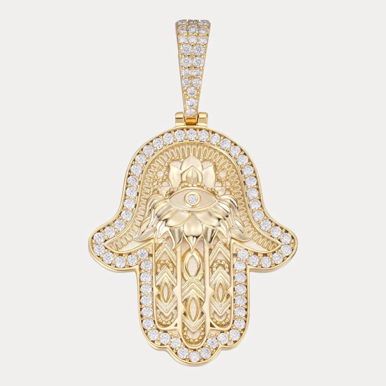 925 Sterling Silver Hamsa Hand Pendant With Moissanite - Large - Image 2