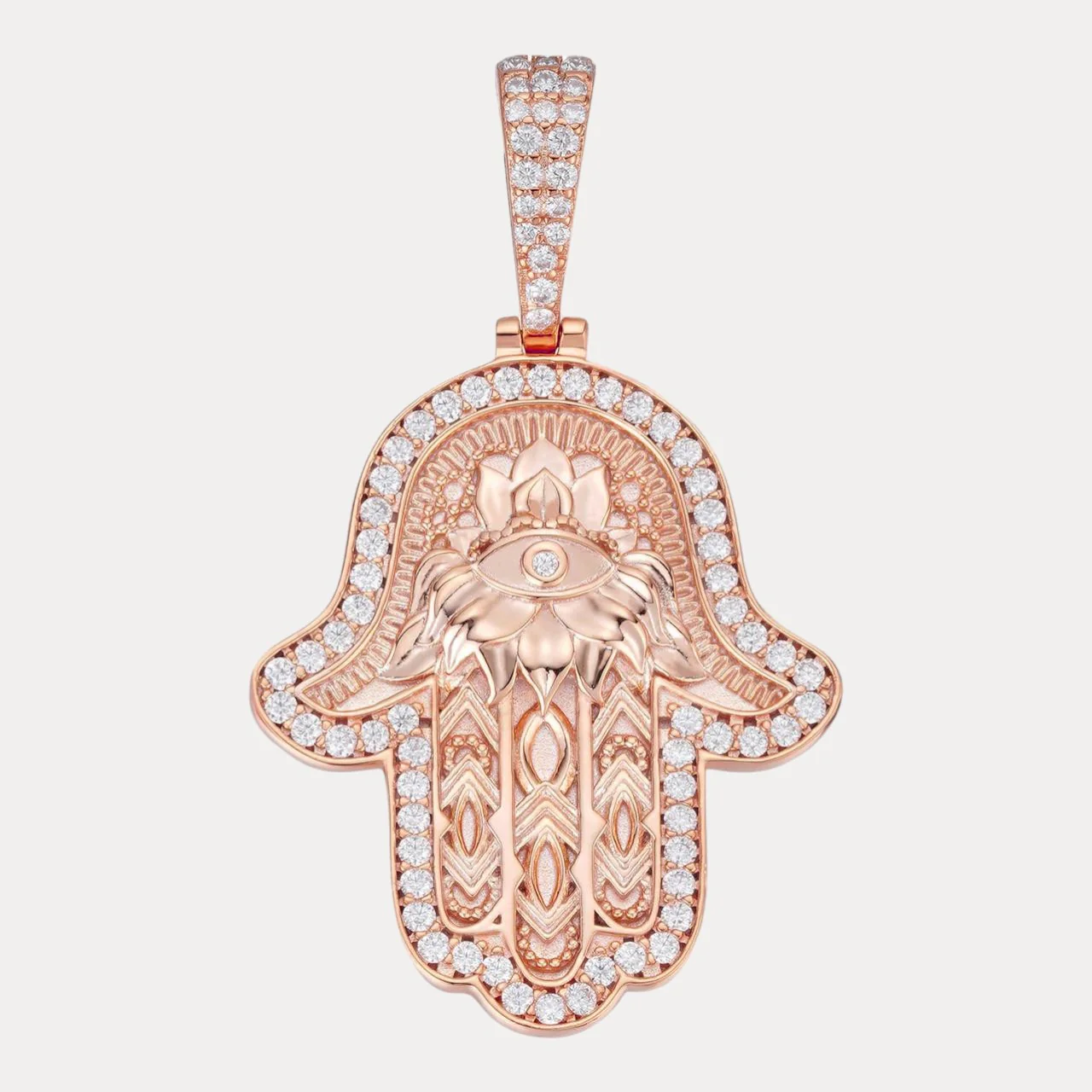 925 Sterling Silver Hamsa Hand Pendant With Moissanite - Large - Image 3