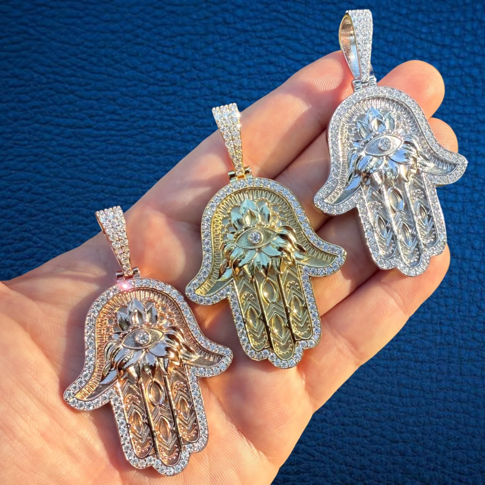 925 Sterling Silver Hamsa Hand Pendant With Moissanite - Large - Image 4