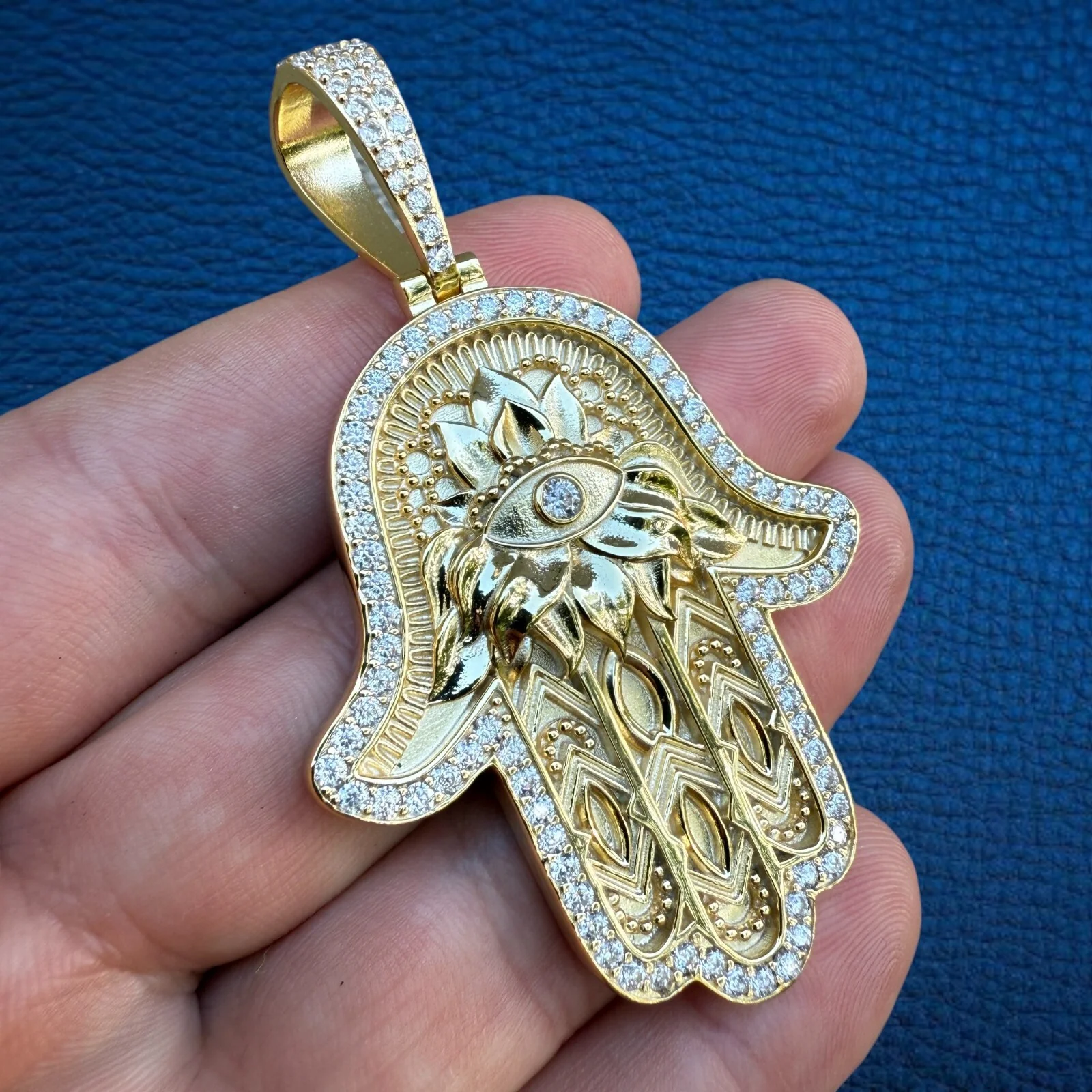 925 Sterling Silver Hamsa Hand Pendant With Moissanite - Large - Image 7