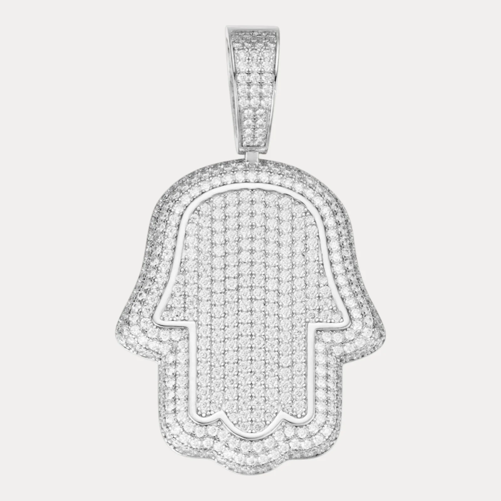 925 Sterling Silver Fully Iced Out Hamsa Pendant With Moissanite - Large