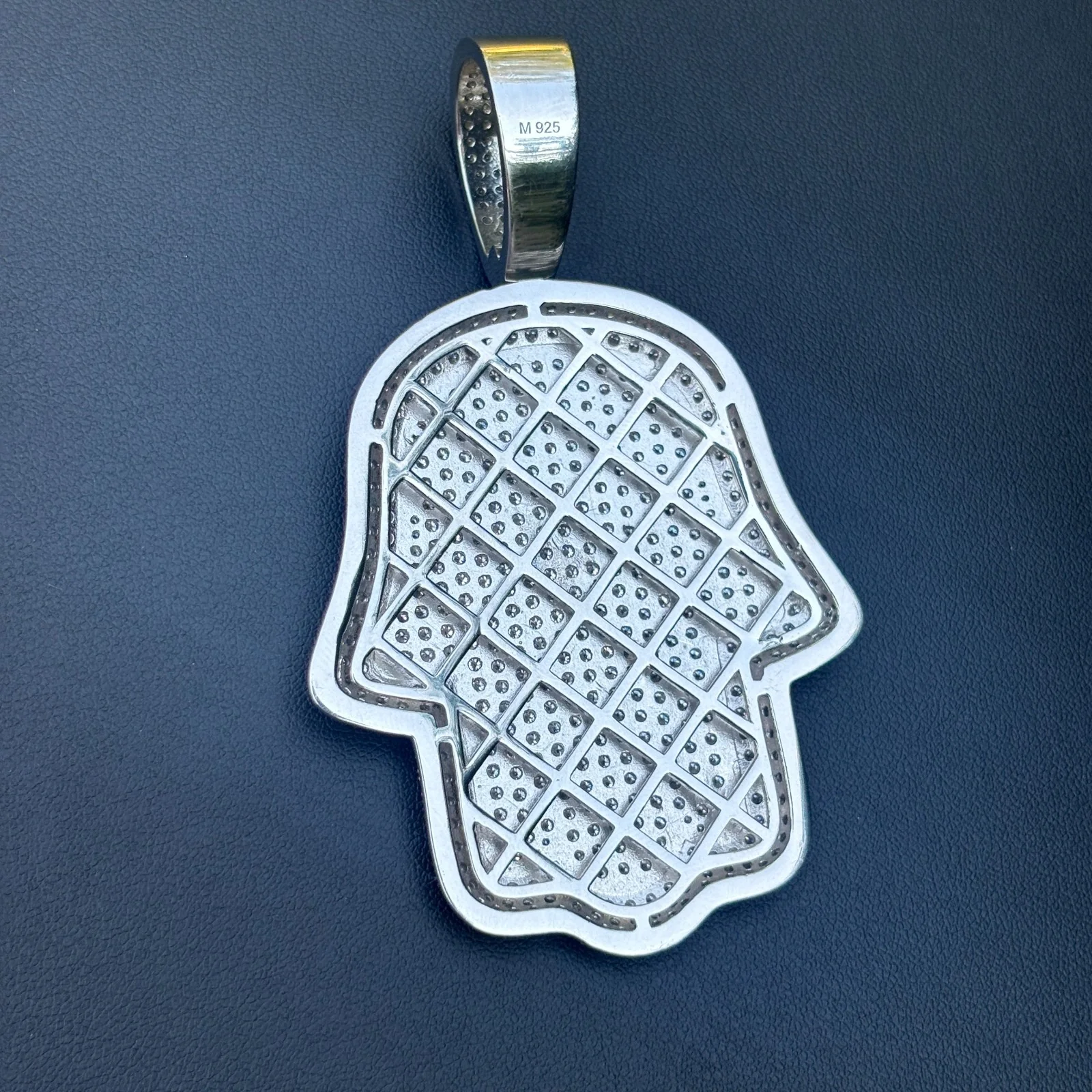 925 Sterling Silver Fully Iced Out Hamsa Pendant With Moissanite - Large - Image 10