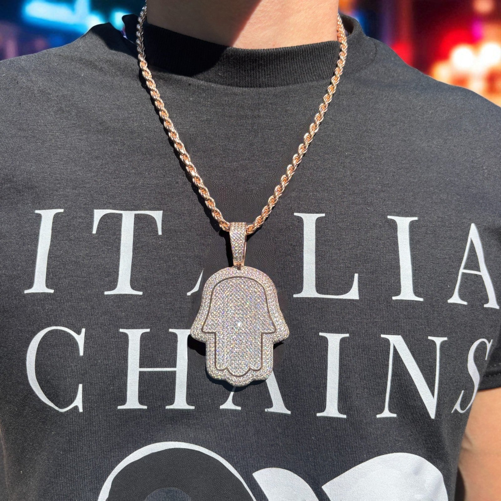 925 Sterling Silver Fully Iced Out Hamsa Pendant With Moissanite - Large - Image 16