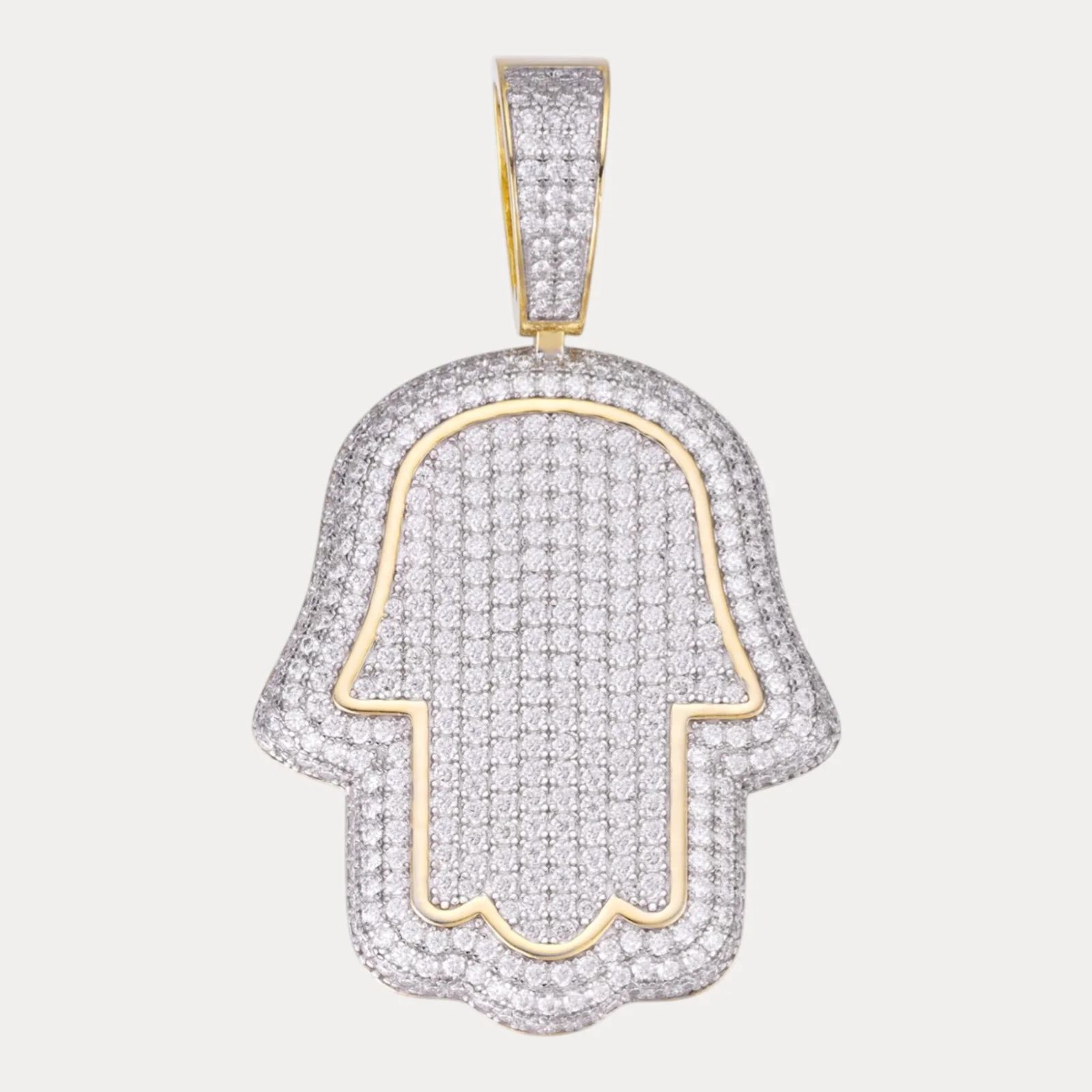 925 Sterling Silver Fully Iced Out Hamsa Pendant With Moissanite - Large - Image 2