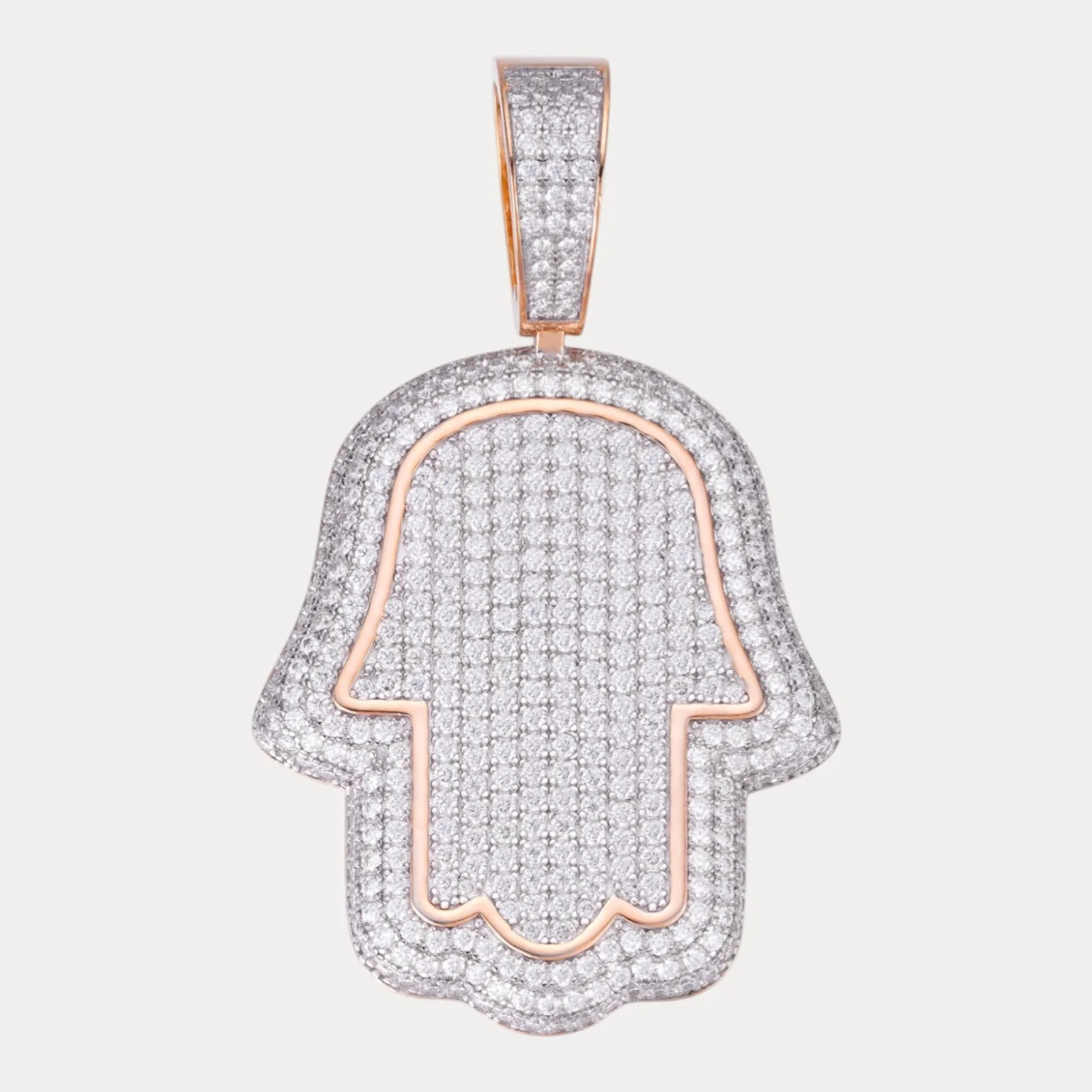 925 Sterling Silver Fully Iced Out Hamsa Pendant With Moissanite - Large - Image 3