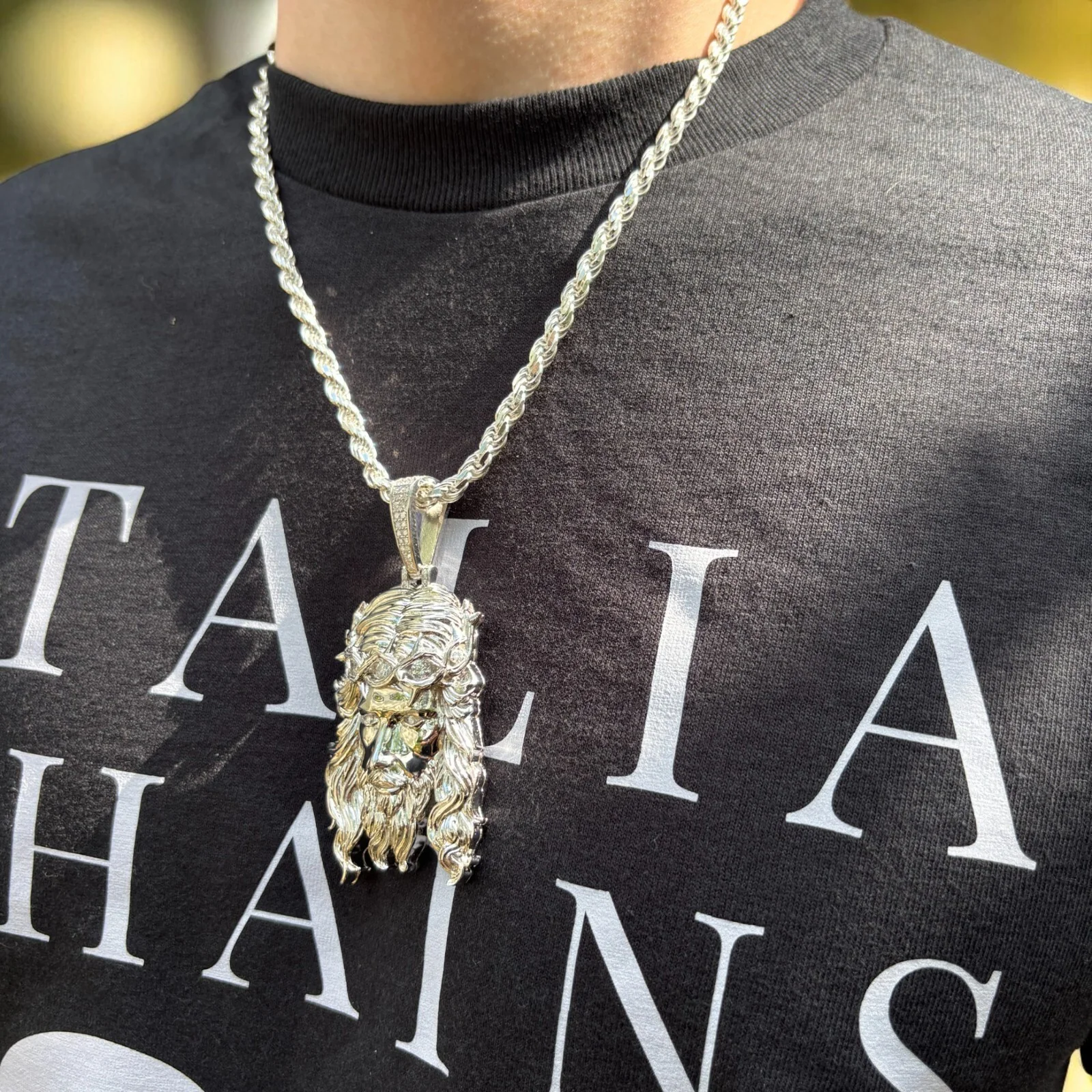 925 Sterling Silver Jesus Pendant With Moissanite - Large - Image 13