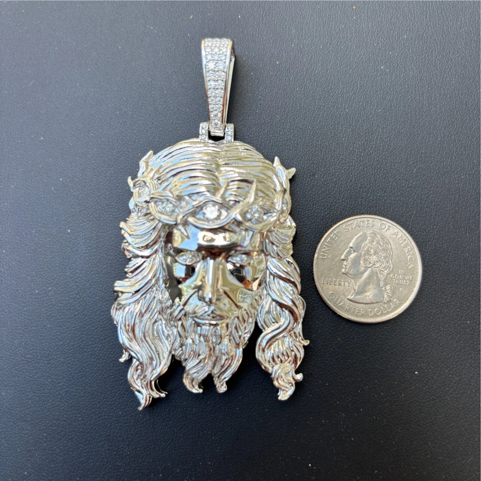 925 Sterling Silver Jesus Pendant With Moissanite - Large - Image 6