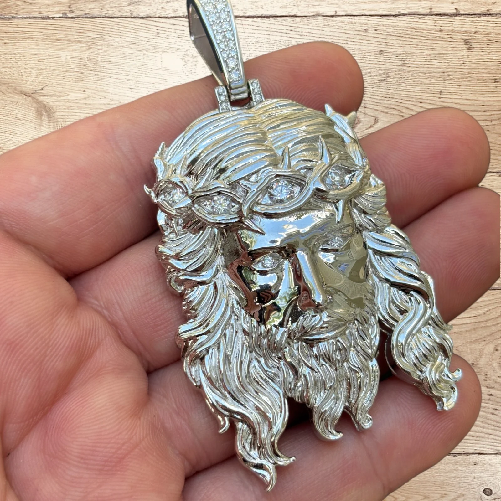 925 Sterling Silver Jesus Pendant With Moissanite - Large - Image 7