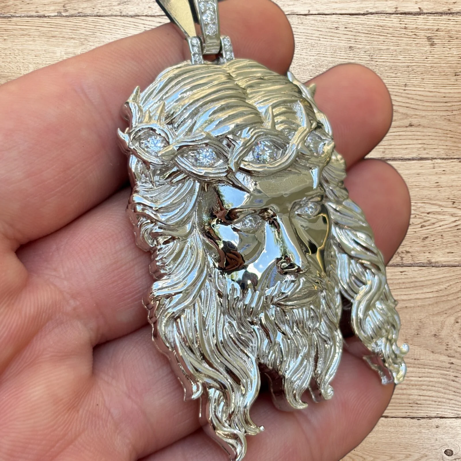 925 Sterling Silver Jesus Pendant With Moissanite - Large - Image 8