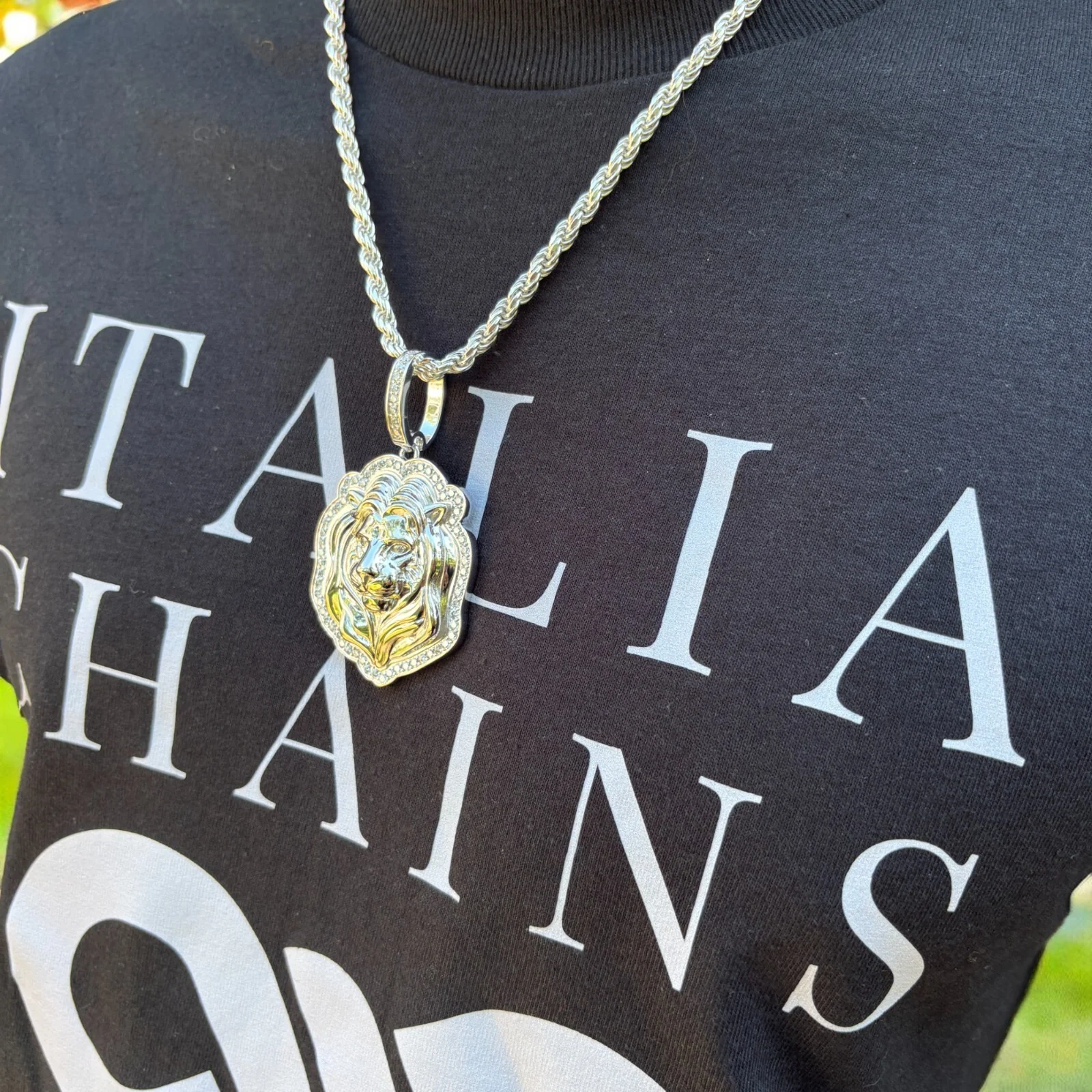 925 Sterling Silver Lion Head Pendant With Moissanite - Large - Image 12