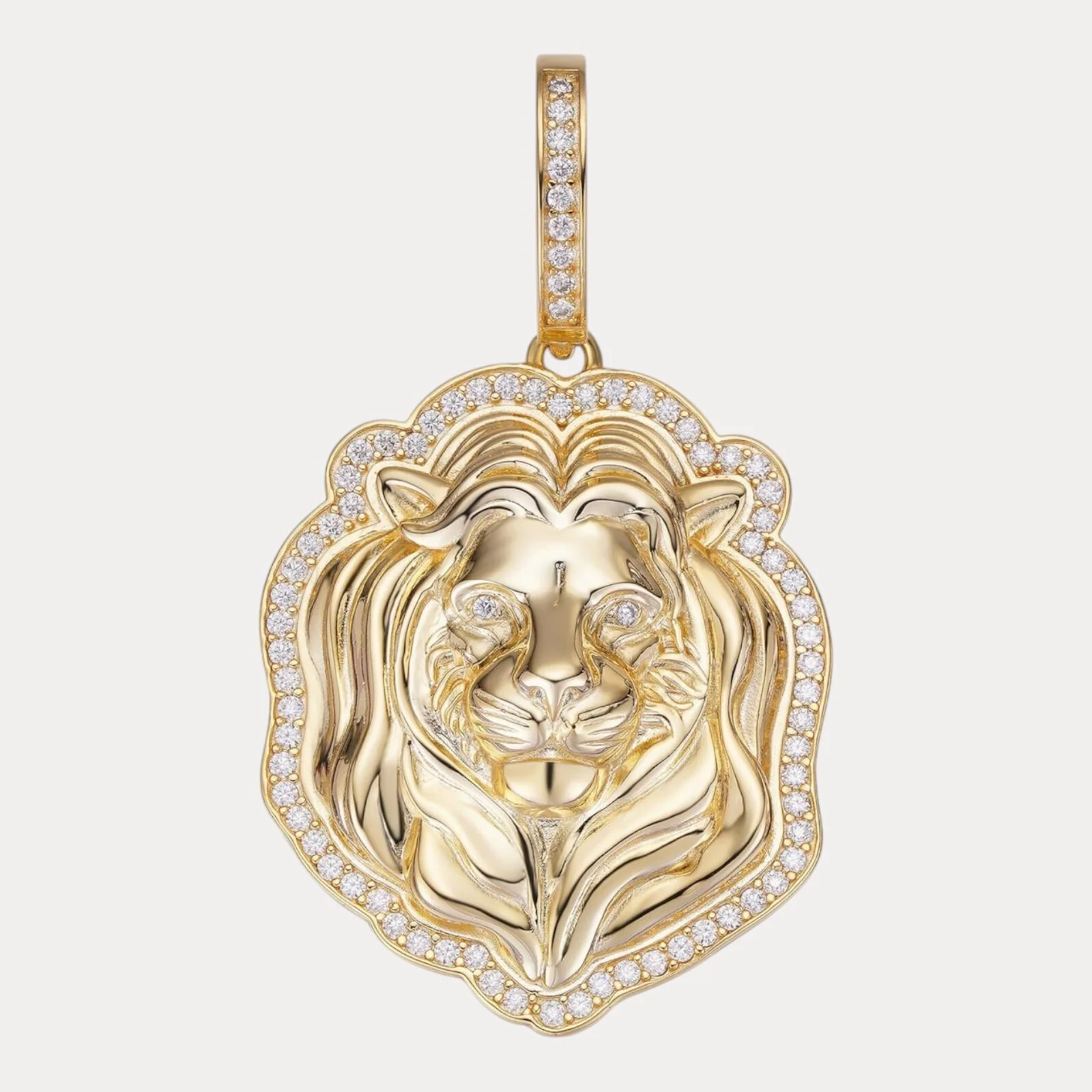 925 Sterling Silver Lion Head Pendant With Moissanite - Large - Image 2