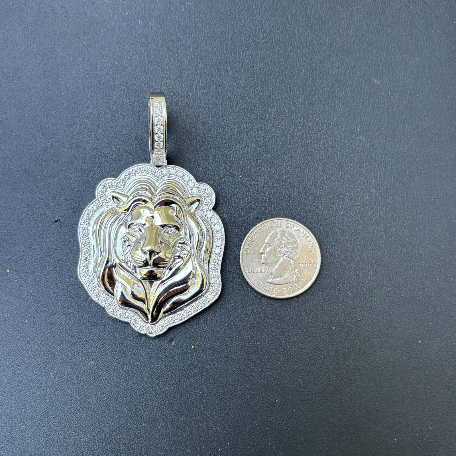 925 Sterling Silver Lion Head Pendant With Moissanite - Large - Image 6