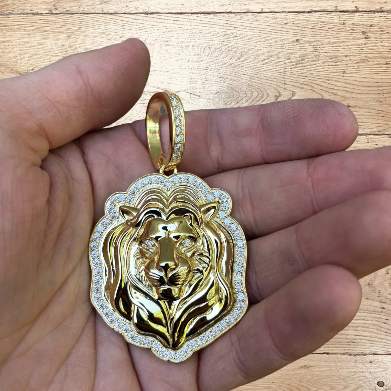 925 Sterling Silver Lion Head Pendant With Moissanite - Large - Image 7