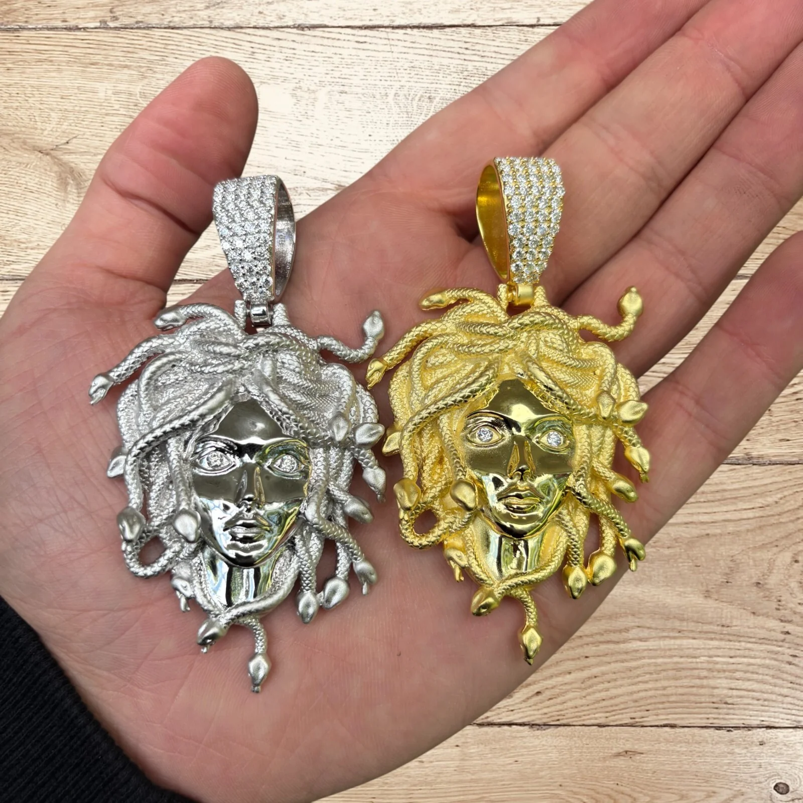 925 Sterling Silver Medusa Head Pendant With Moissanite - Large - Image 3