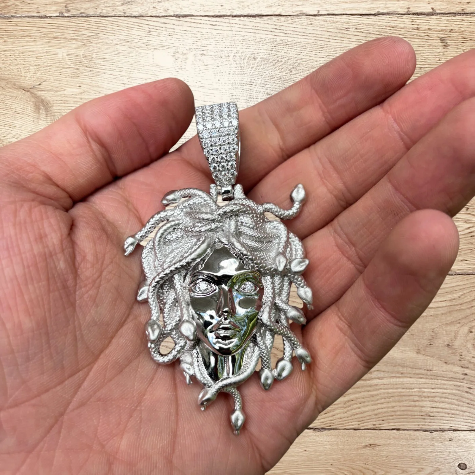 925 Sterling Silver Medusa Head Pendant With Moissanite - Large - Image 7