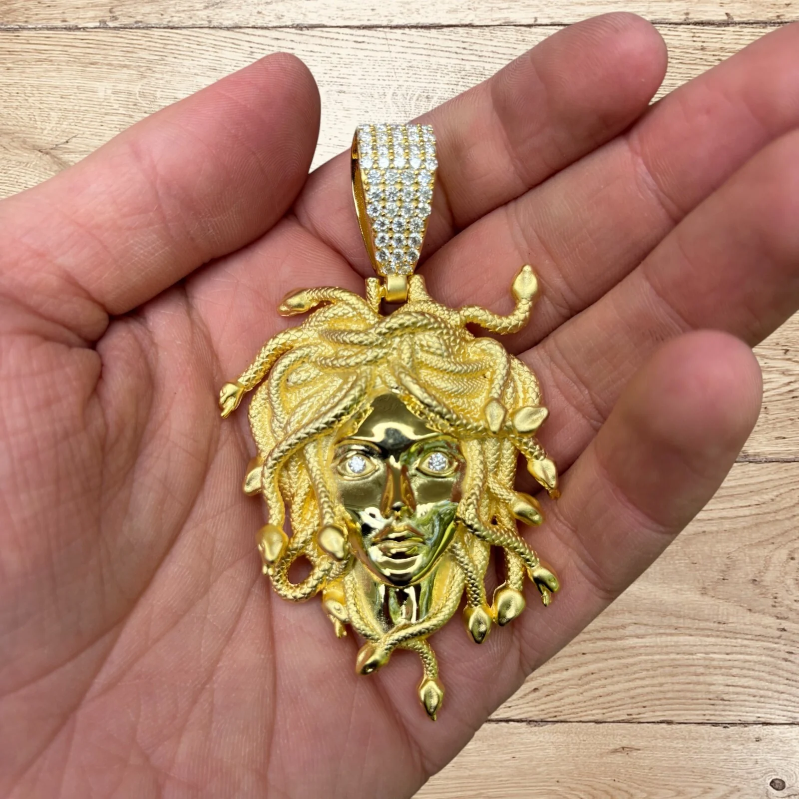 925 Sterling Silver Medusa Head Pendant With Moissanite - Large - Image 8