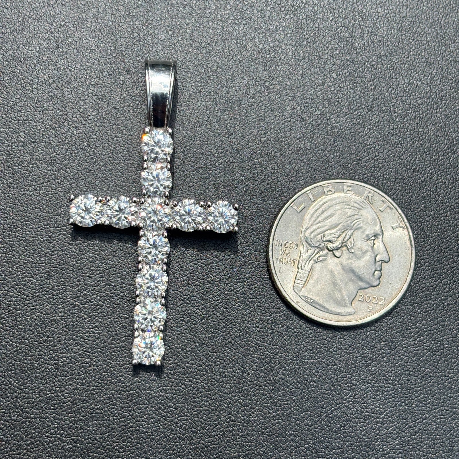 925 Sterling Silver Tennis Cross Pendant With Moissanite - Large - Image 10