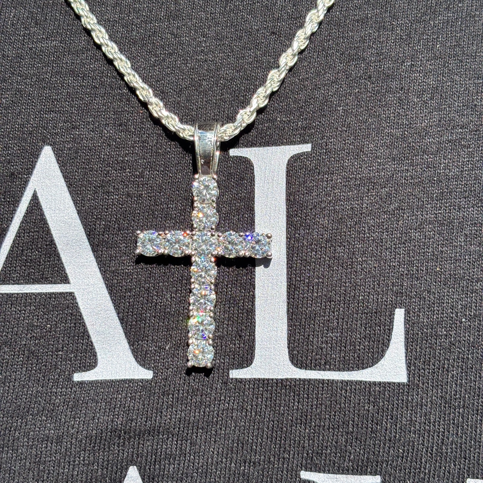 925 Sterling Silver Tennis Cross Pendant With Moissanite - Large - Image 12