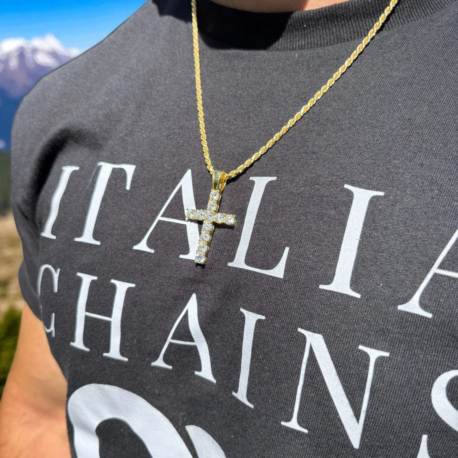 925 Sterling Silver Tennis Cross Pendant With Moissanite - Large - Image 16