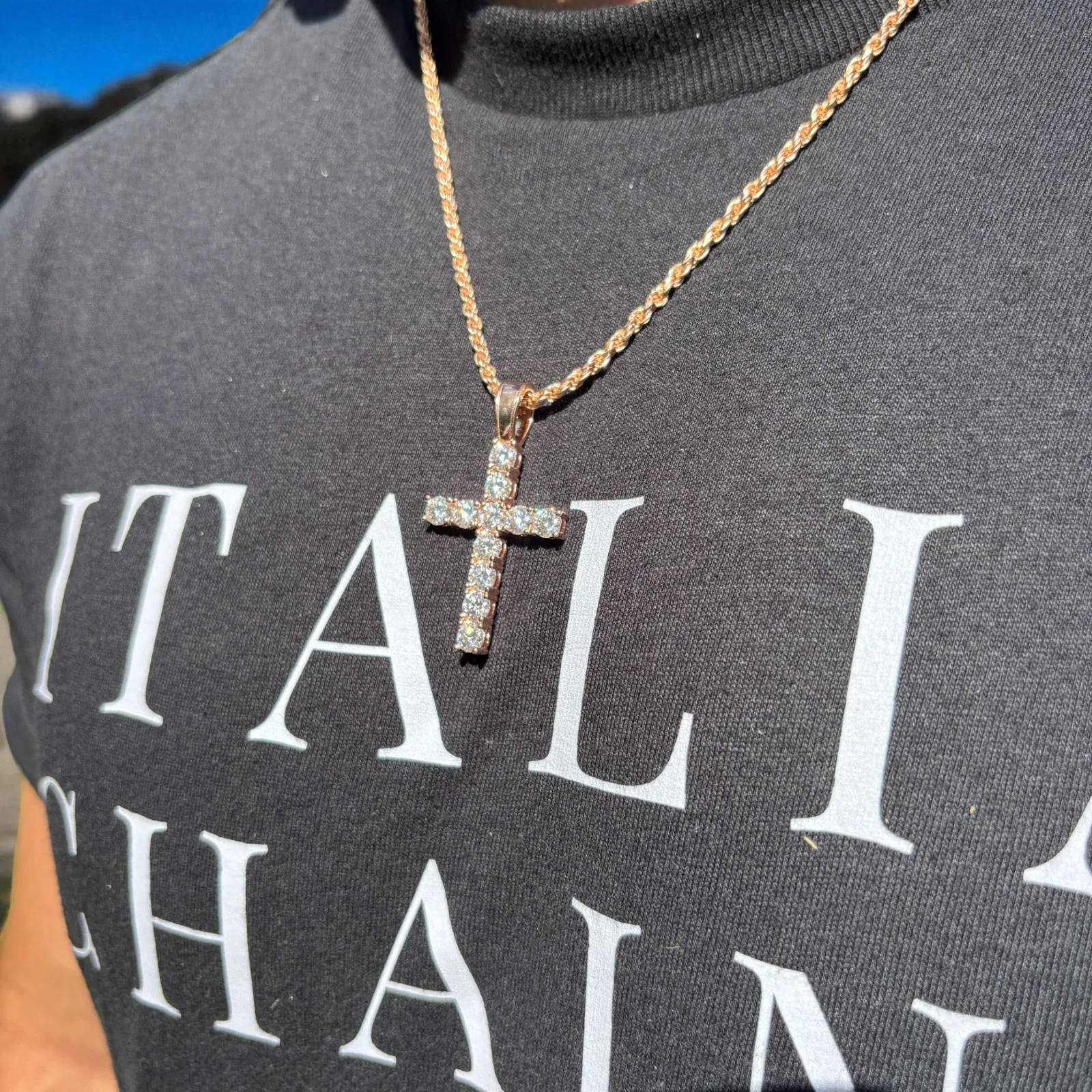 925 Sterling Silver Tennis Cross Pendant With Moissanite - Large - Image 17