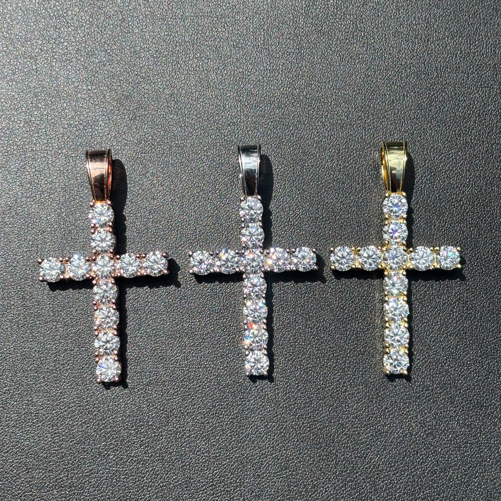 925 Sterling Silver Tennis Cross Pendant With Moissanite - Large - Image 4