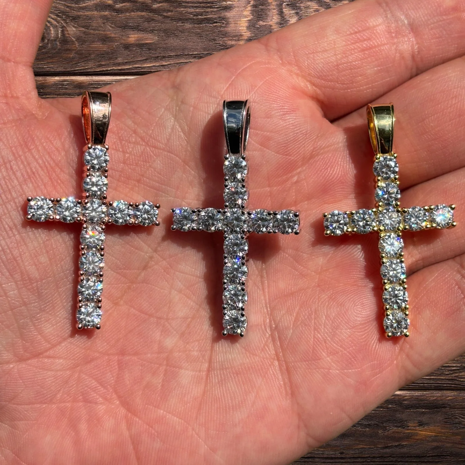 925 Sterling Silver Tennis Cross Pendant With Moissanite - Large - Image 5