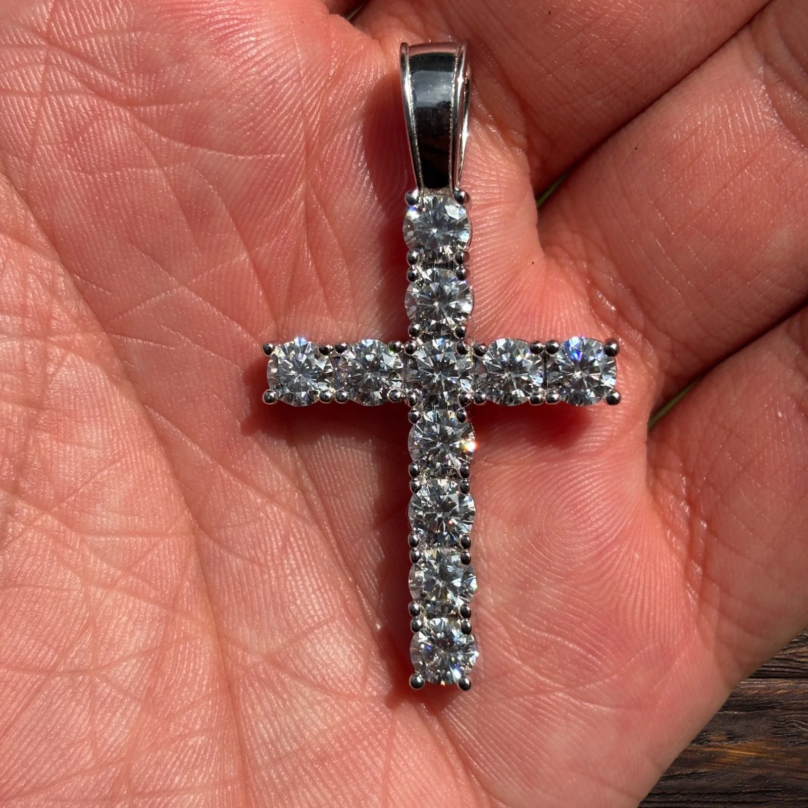925 Sterling Silver Tennis Cross Pendant With Moissanite - Large - Image 6