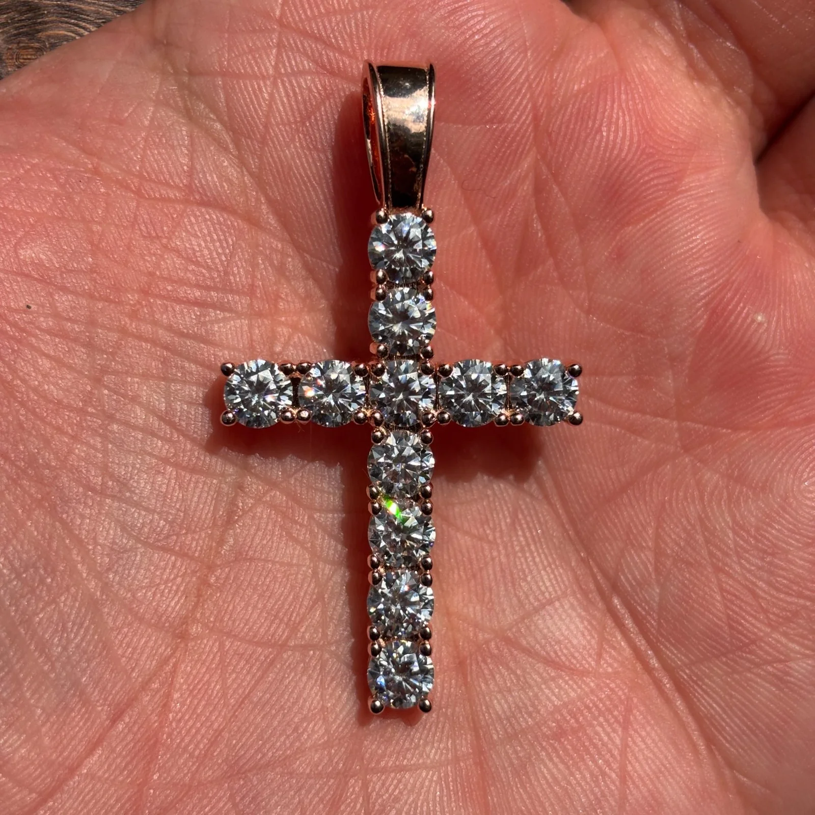 925 Sterling Silver Tennis Cross Pendant With Moissanite - Large - Image 8