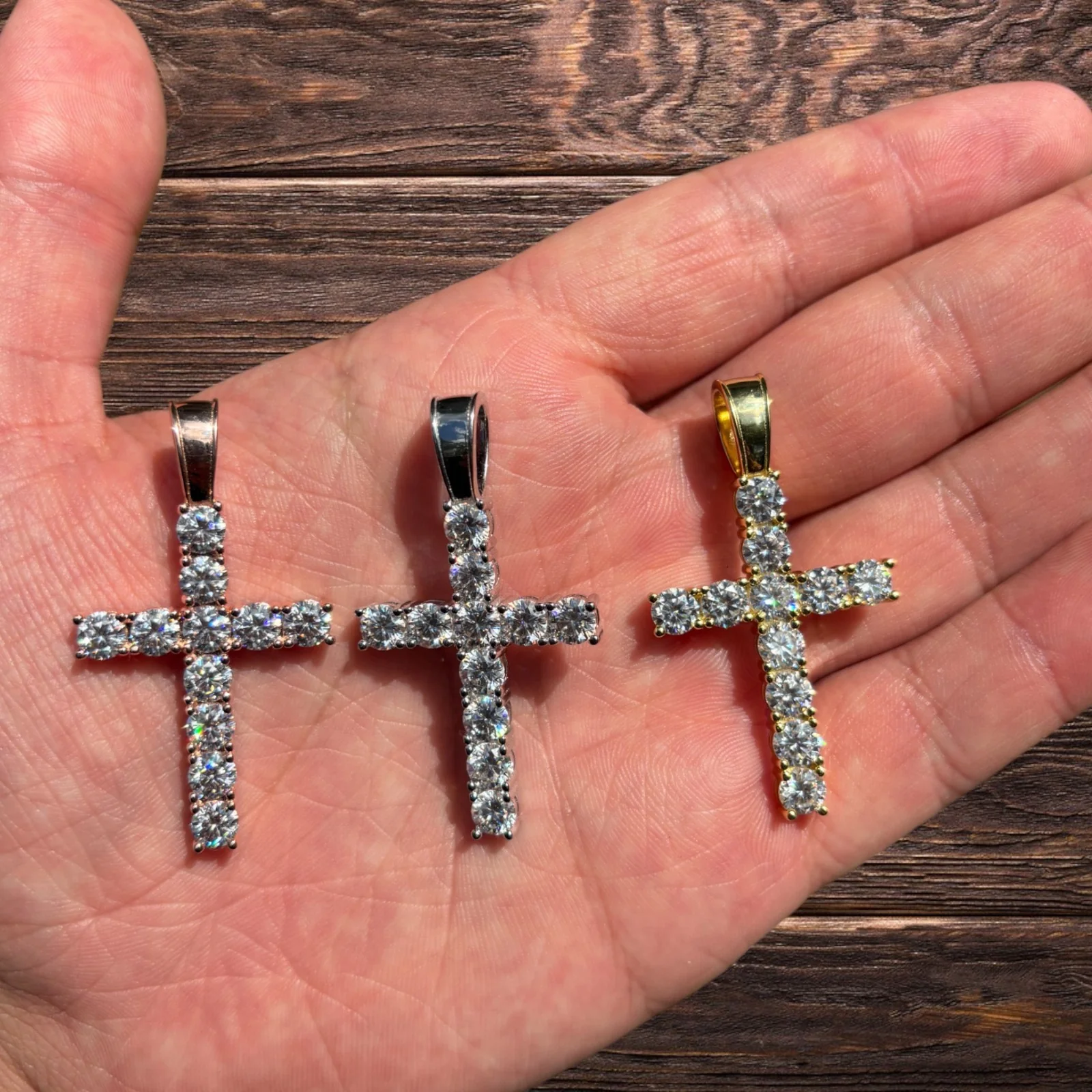 925 Sterling Silver Tennis Cross Pendant With Moissanite - Large - Image 9
